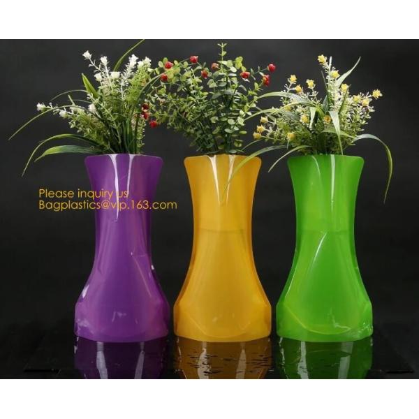 small standup vase folding disposable plastic vinyl for wedding, Wide Transparent Vinyl Plastic Standup Flower Vase