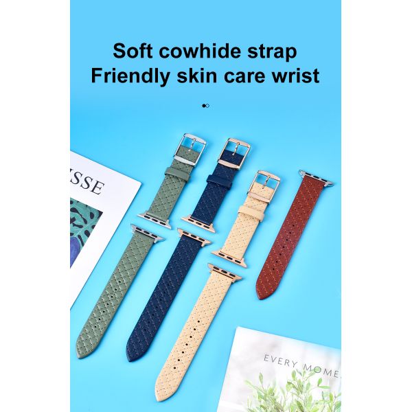 Diamond-patterned genuine leather strap