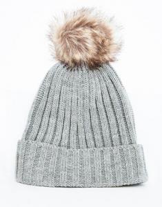 Cheap POM POM HAT GREY BEANIE Hat Winter Beanie Hat for sale