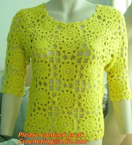 Cheap Crochet Sweaters, Women Fashion All-match Contrast Color Knitted Tricot Summer O-Neck Pullover Blouse Tops for sale