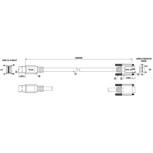 Screw Lock Camera USB Cable , Micro USB 3.0 Shield Good Signal High Flex Cable