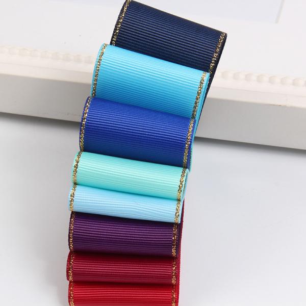 2.5cm Polyester Gold Edge Double Face Grosgrain Ribbon for Christmas Tree and Bag Handles
