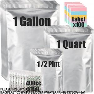 Cheap Mylar Bags For Food Storage With Oxygen Absorbers & Labels, 10 Mil Thick 3 Sizes (1 Gallon, 1 Quart, 1/2 Pint) for sale