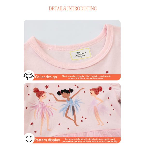 Girls' Pink Dress Summer New Fashion Print Cartoon Design Princess Dress Short Sleeve
