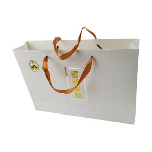China White Color Gloss Art Paper Bags Custom Design Logo Gold Hot Stamping Embossing Craft Paper Bag on sale