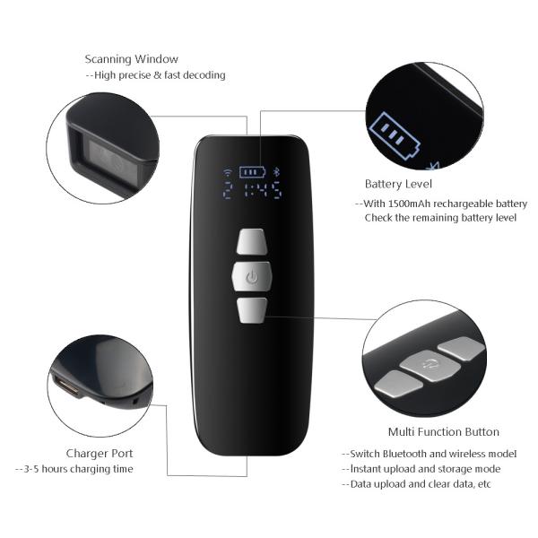 Bluetooth 1D Mini Barcode Scanner Portable For IPad IPhone PC Windows Android IOS