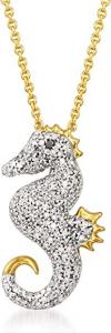 Cheap Ross-Simons 0.25 ct. t.w. Diamond Seahorse Pendant Necklace With Black Diamond Accent in 18kt Gold for sale