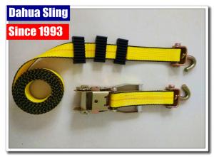 China Yellow Tire Tie Down Straps , 2 X 27' Flat Hook Ratchet Straps For Trucks on sale