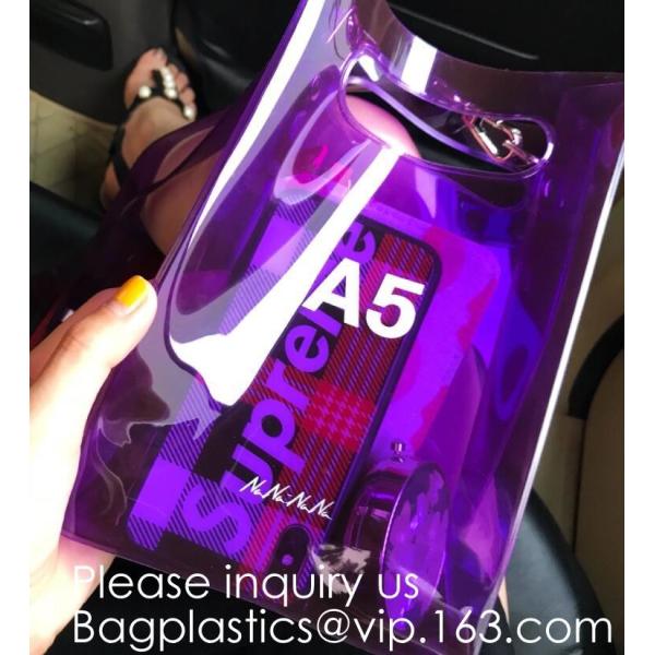 Custom Clear Transparent Holographic Iridescent Ladies Vinyl Tpu Shopper Women Shopping Tote Bag Garment Bags,Storange