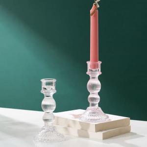China 6 Inch Color Glass Candle Holder Machine Pressed Crystal Taper Candlestick Holders on sale
