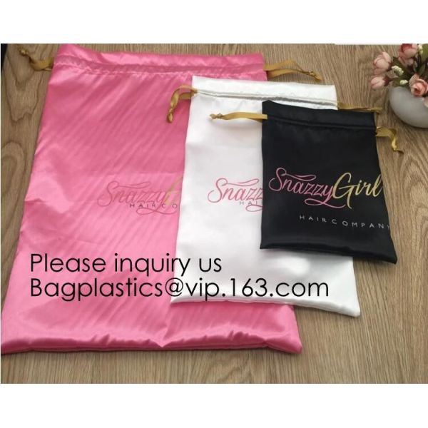 Customized Drawstring Cup Holder Bag,White Satin Bag With Rose Gold Printing And Ribbon, swimwear, underwear package pac