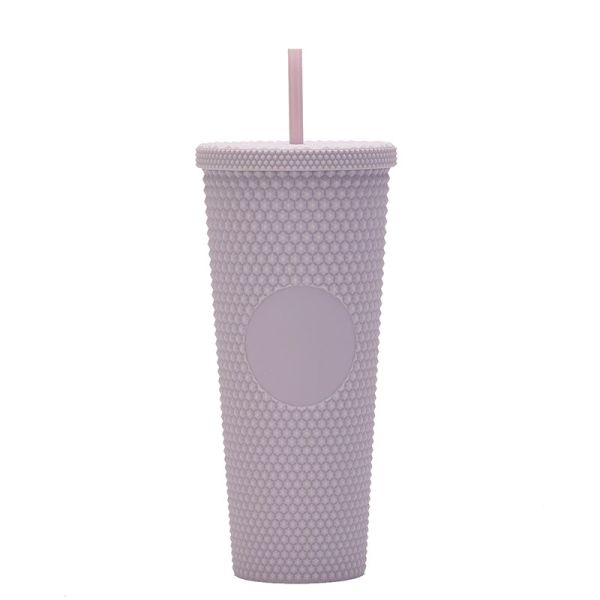 710ml Large Capacity Double-layer Plastic Straw Cup Factory Direct Supply Creative Portable Durian Prickly Diamond Style