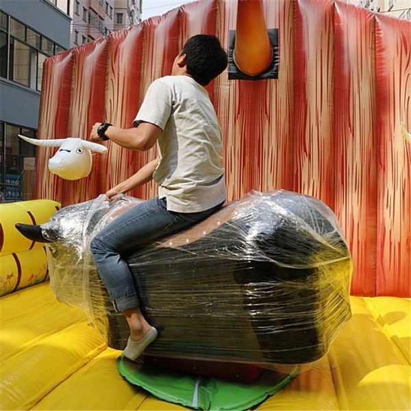 Funny Mini indoor inflatable mechanical pulling rodeo bull PVC for children interactive sport backyard game