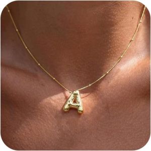 China Personalized Gold Bubble Letter Necklace for Women, 14k Gold Plated Initial Pendant Necklace Trendy Custom Jewelry on sale