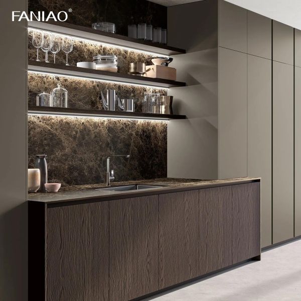 Villa Melamine Grey Luxury Large Solid Wood Modern Kitchen Cupboard Pantry Cabinet Set