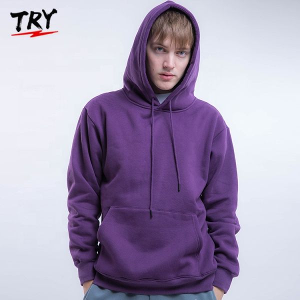 Thick Mens Activewear Tops Pullover 100% Pima Cotton Hoodie With Drawstrings Hood