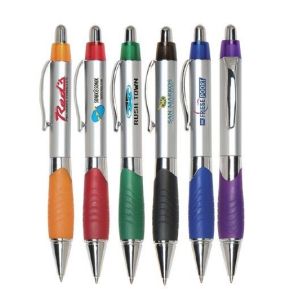 Cheap sliver barrel grip plastic ball point pen, sivler body plastic ballpoint pen for sale