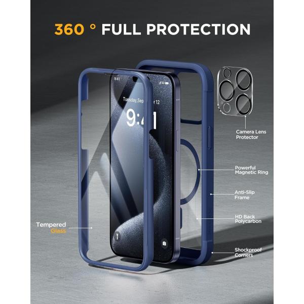 Magnetic for iPhone 12 Pro Max Case Full-Body Built-in Glass Screen Protector& Camera Protector