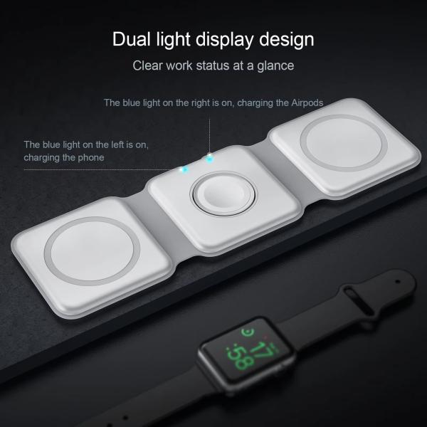 Magnetic 3 In 1 Foldable Wireless Charger iPhone 12-15 15w Fast Wireless Charging Stand Station Portable Wireless Chargers