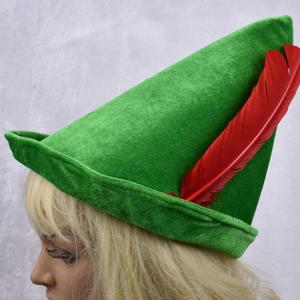 China Oktoberfest green Peter pan hat red feather party hat 58-60cm velvet fabric green color on sale