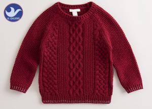 China Multi Cable Knitting Girls Long Sleeve Sweaters , Girls Red Sweater Side Slit on sale