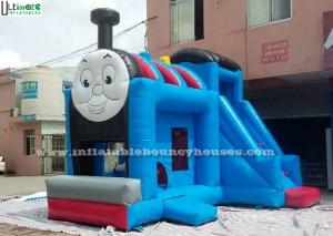 Cheap Huge Outdoor Thomas Train Inflatable Bounce Houses With Slide Blue Color for sale