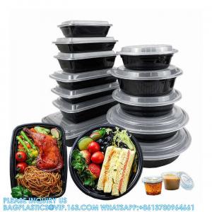 China 24 OZ Disposable PP Lunch Boxes Microwavable Food Storage Containers With Lids  Round Black Plastic Meal Prep on sale
