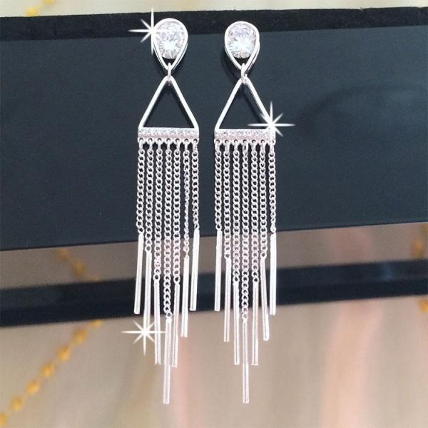 990 Sterling Silver Jewelry Earrings 7.1cm 0.19oz Long Tassel Drop Earrings
