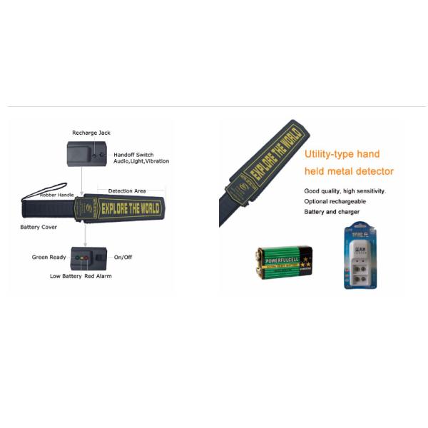 Large Scan Area Hand Held Metal Detector 9V DC With ABS Black Enclosure Material