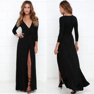 Cheap Sexy Long Plain Black Dresses For Girls for sale