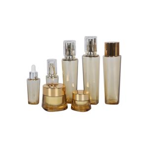 Cheap Gold Cosmetic Packaging Set Plastic Dropper Bottle Lotion Bottle Toner Bottle And 15/50g Acrylic Cream Jar for sale