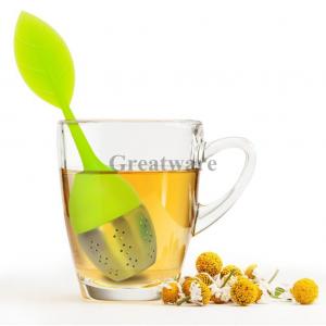 Cheap Silicone Leaf  Tea Infuser Strainer Handle with Steel Ball and Drip Tray for sale