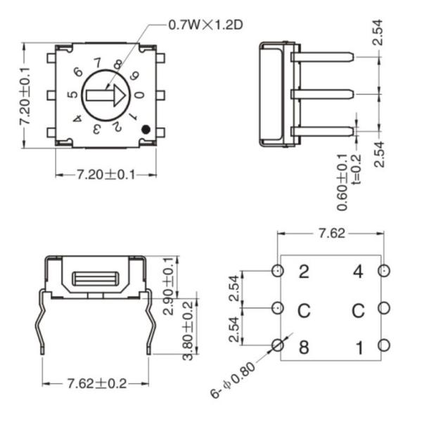 Mini Multi Position Coded Rotary Switch 3x3 10 Gears Reflow Soldering