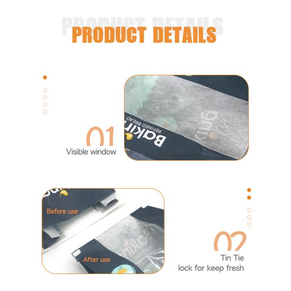 BOPP Bakery Sandwich Packaging Brown Kraft Paper Bags Square Bottom With Window SGS