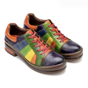 Casual Hand Polished Rainbow Flat Shoes Classic Ladies Leather Dress Shoes