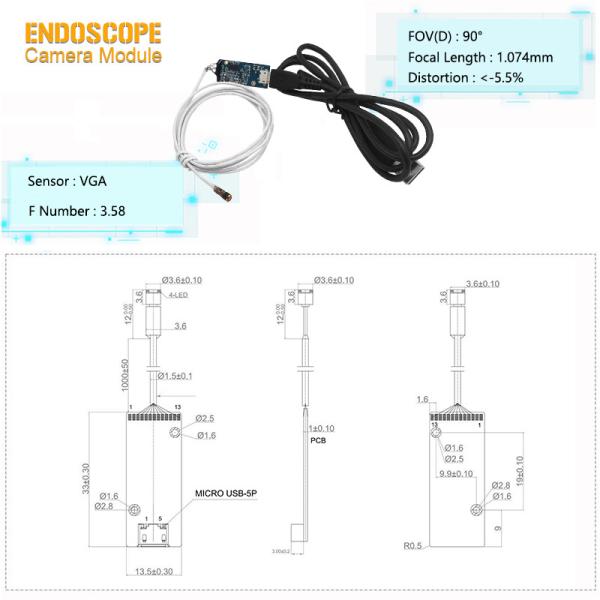 Mini 3.6mm VGA Sensor CMOS Camera Module USB Endoscope module