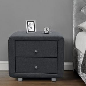 Cheap Modern Upholstered Fabric Bedside Table Linen Grey Velvet Nightstand 2 Drawers for sale