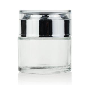 China Factory Price Wholesale Clear Cream Cosmetic Container Glass 50ml Cosmetic Jar on sale