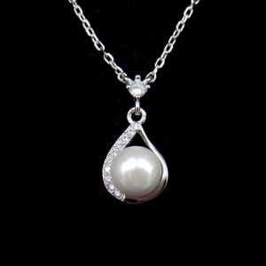 Cheap Adjustable Pearl Chain Necklace 925 White Gold Plated Silver Jewelry for sale