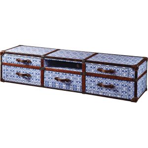 Antique Porcelain Leather TV Stand Furniture 5 Drawers Vintage Blue And White Color