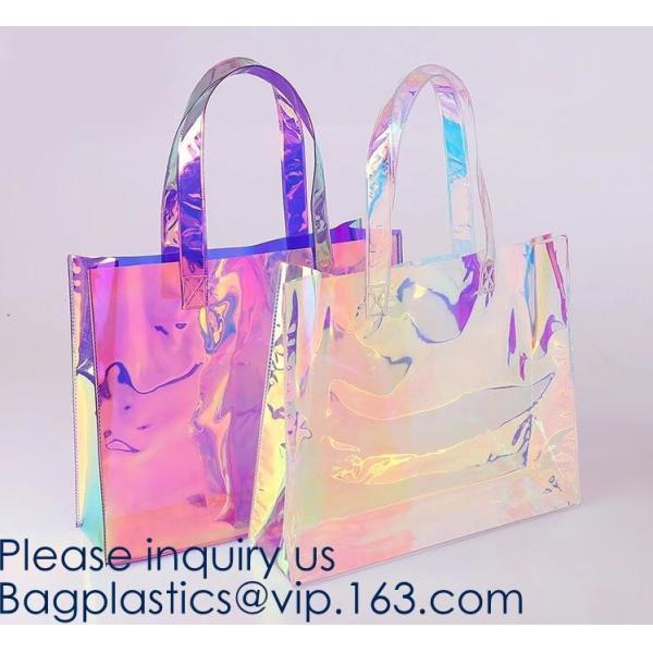 Custom Clear Transparent Holographic Iridescent Ladies Vinyl Tpu Shopper Women Shopping Tote Bag Garment Bags,Storange