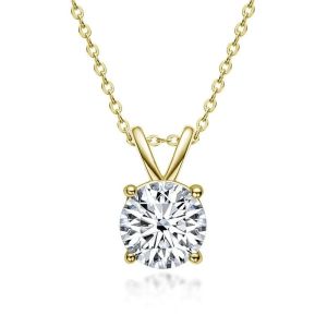 China 925 Sterling Silver Pendant for Girls 18K Yellow Gold Round Cut Solitaire Stone Gift on sale