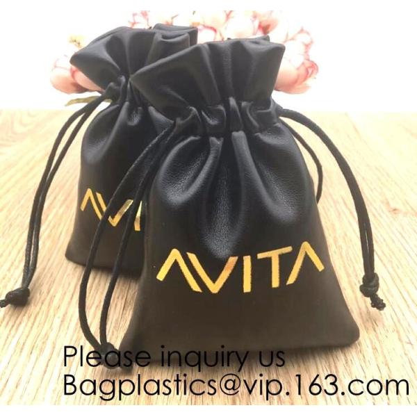 promotional fancy small waterproof black pu drawstring leather bag for money,logo making for promotion PU drawstring bag