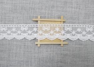 China White Embroidered Lace Trim For Smocked Dress / Lace Ribbon Embroidery Fabric on sale