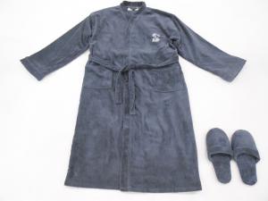 China cotton velour terry fabric embroidered grey men bathrobe and slipper set on sale