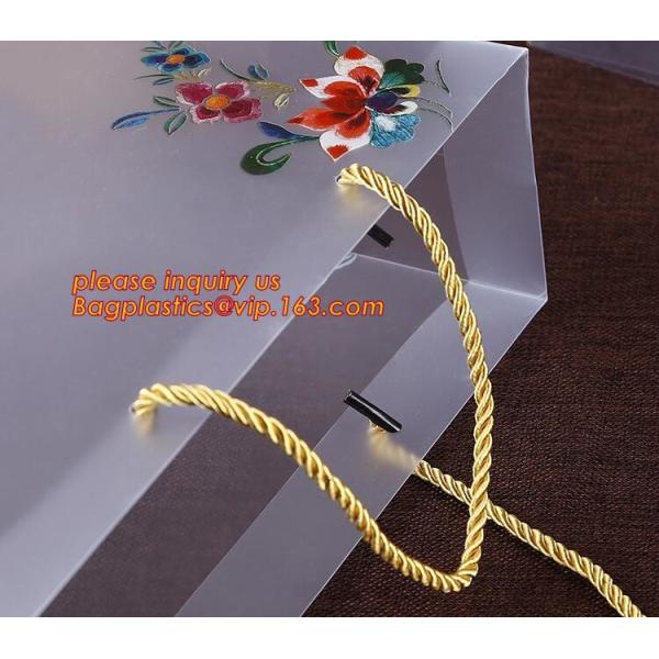 Customized square shape flower pattern long handle PP gift bag,flower vase, disposable flower plastic bag, plastic folda