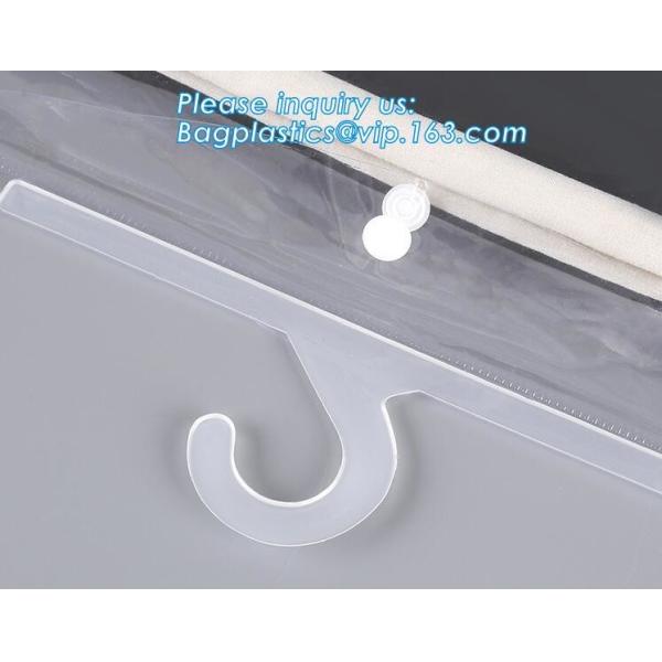 clothes package garment bag with hook,inexpensive transparent PVC swimwear zipper bag with hung hook,hook plastic pvc sl