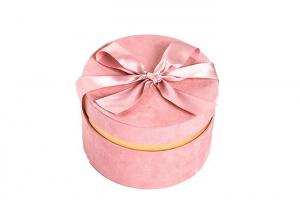 Cheap Round Glitter Velvet Jewelry Box , Suede Gift Box Stamping Logo With Top Ribbon for sale