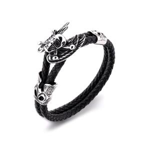 China New arrival body jewelry stainless steel leather bracelet northskull bracelet men on sale