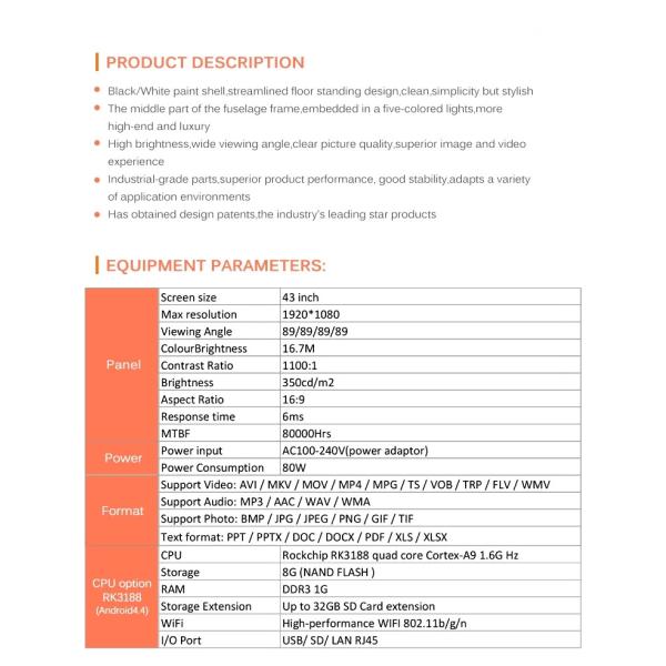 Portable Digital Poster Screen Stand Alone / Android Version Remote Control